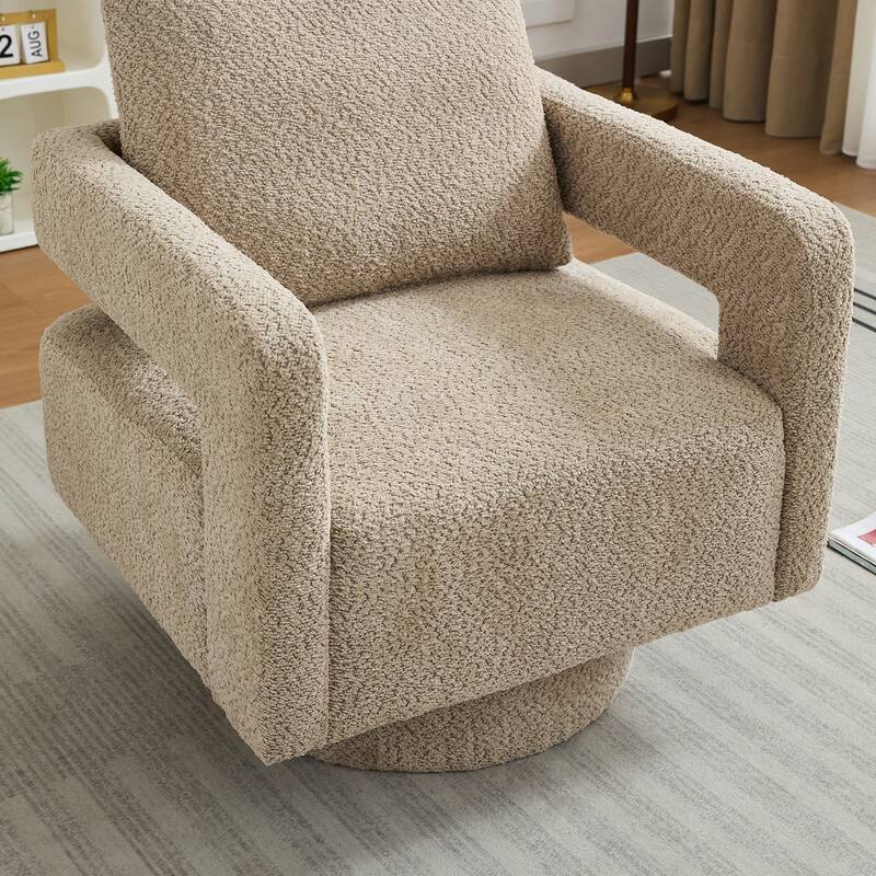 Roomfitters 29.13" Square Swivel Accent Chair, Modern Open Back Boucle Lounge Club Chair, 360° Rotation