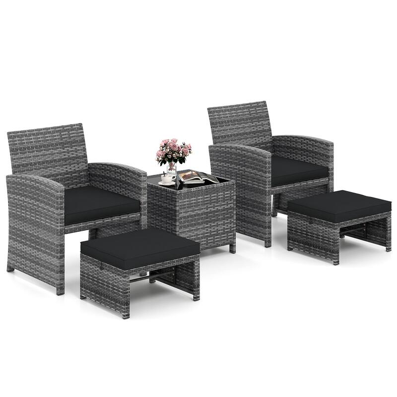 Costway 5 Pieces Patio Furniture Set PE Wicker Outdoor Lounge Chairs - See Details