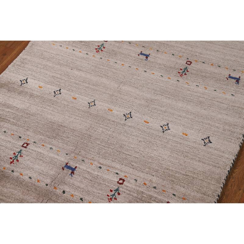 Hand Knotted Oriental 100% Wool Carpet Tribal Animal Pictorial Beige & Ivories Gabbeh Area Rug - 4' 11'' X 3' 0''