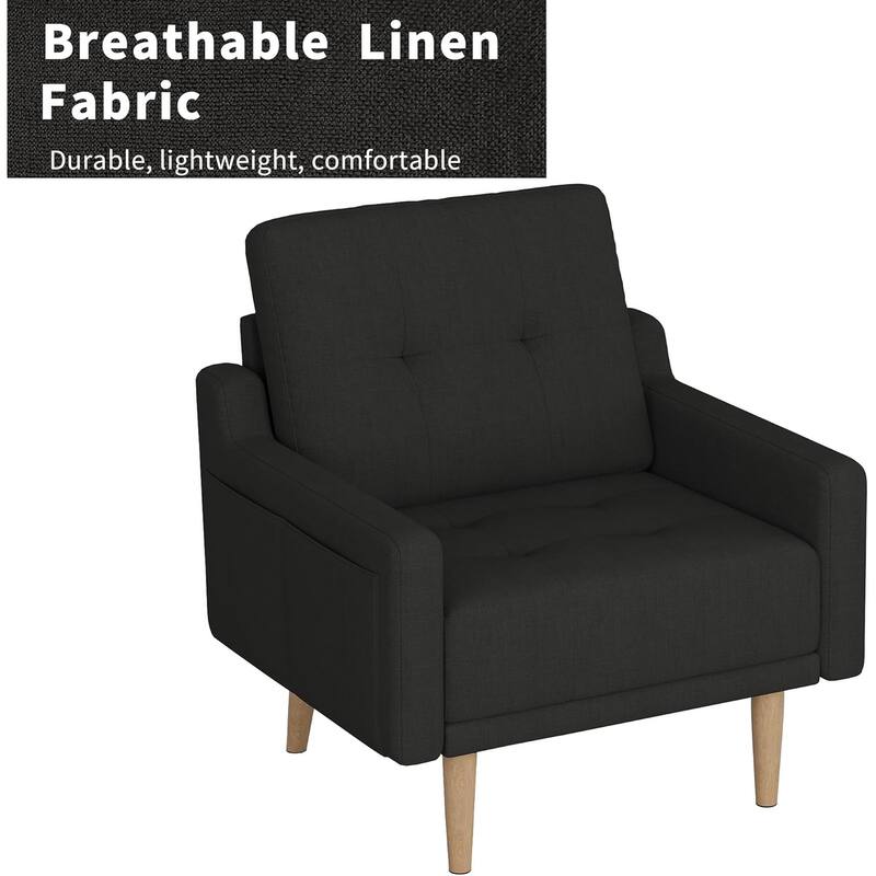 Mid Century Modern Accent Chair,Upholstered Armchair,Comfy Reading Chair with Wood Legs,Fabric Single Sofa Chair