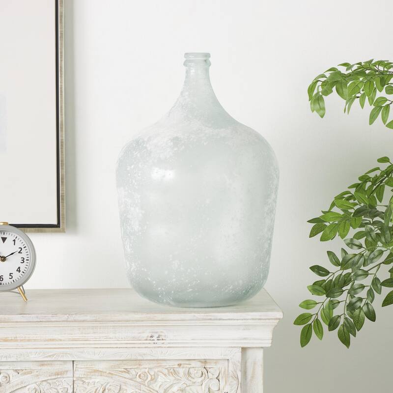 Recycled Glass Handmade Frosted Spanish Bottle Decorative Vase - Clear - Roche River Decor