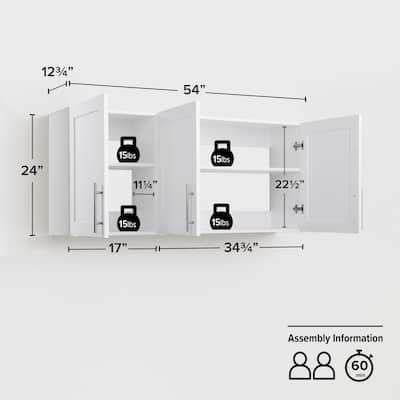 Prepac Elite Wall Cabinet with Panel Doors 12.75" D x 54" W x 24" H - 54 in W x 24 in H x 12.75 in D
