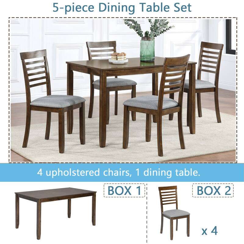 GDFStudio - Fairhaven 5-Piece Transitional Rectangular Wooden Dining Table Set with 4 Upholstered Chairs