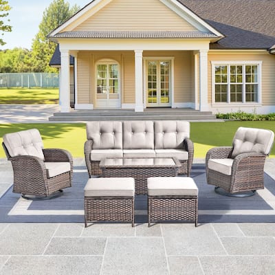 6 Pieces Pocassy Sofa Table Ottoman with Swivel Chairs