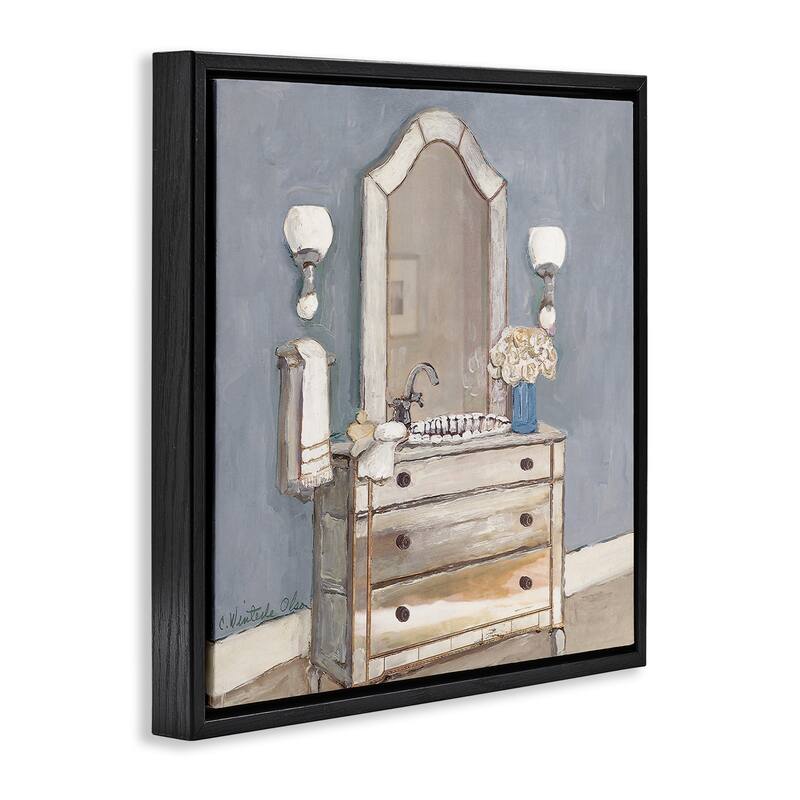 Stupell Bathroom Sink & Mirror Framed Floater Canvas Wall Art Design By Charlene Olson