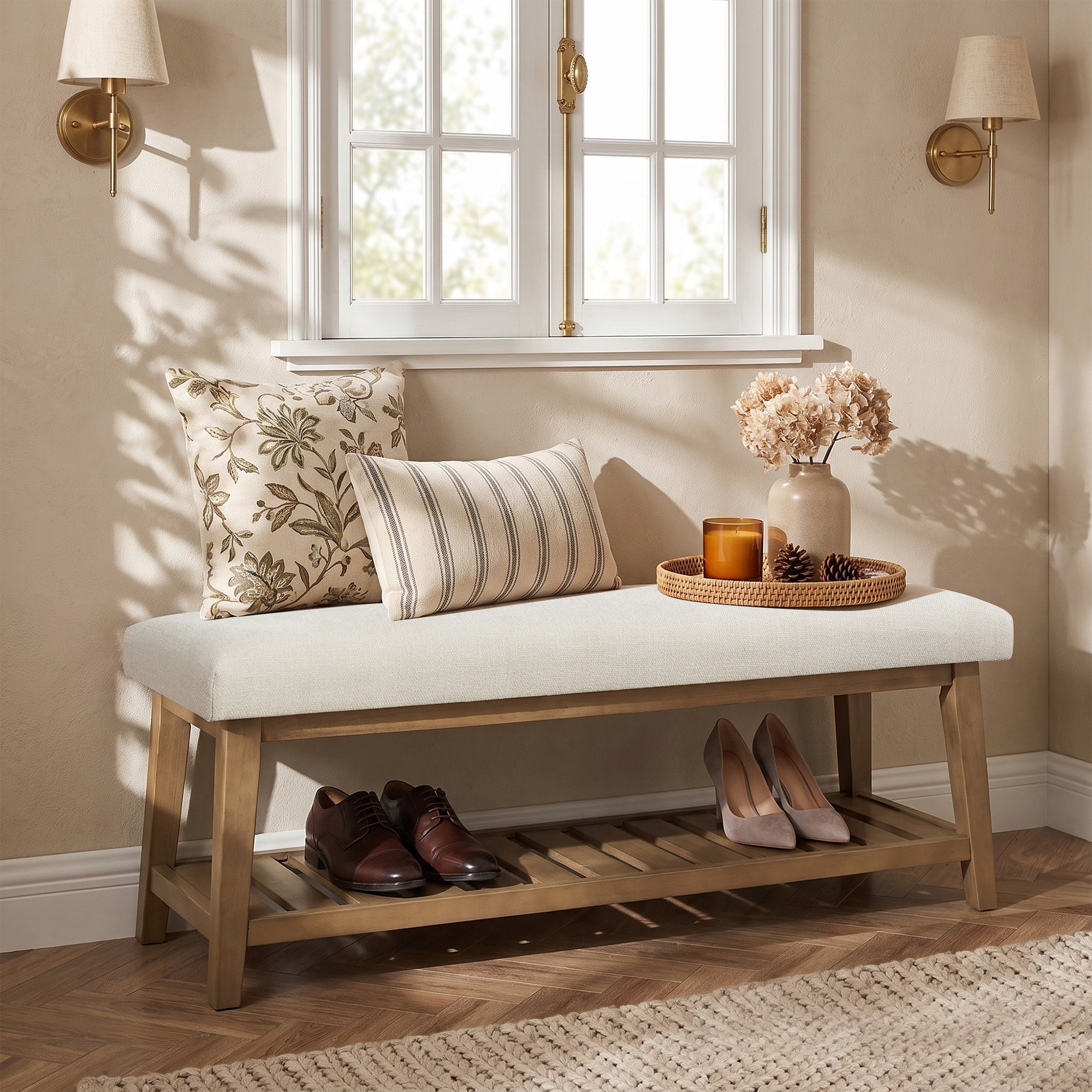 Upholstered Entryway Shoe Storage Bench