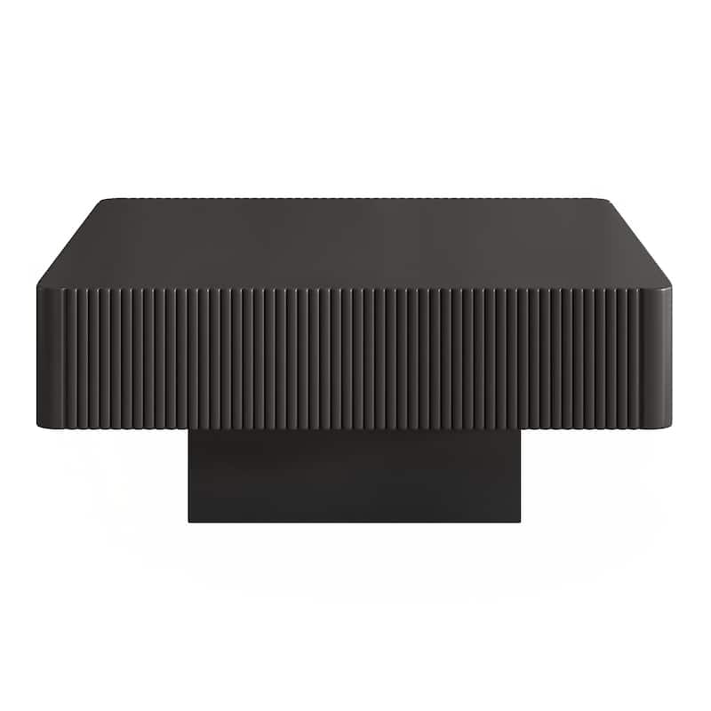 31.6" Elegant Square Fluted Coffee Table with 7.1" Thick Tabletop