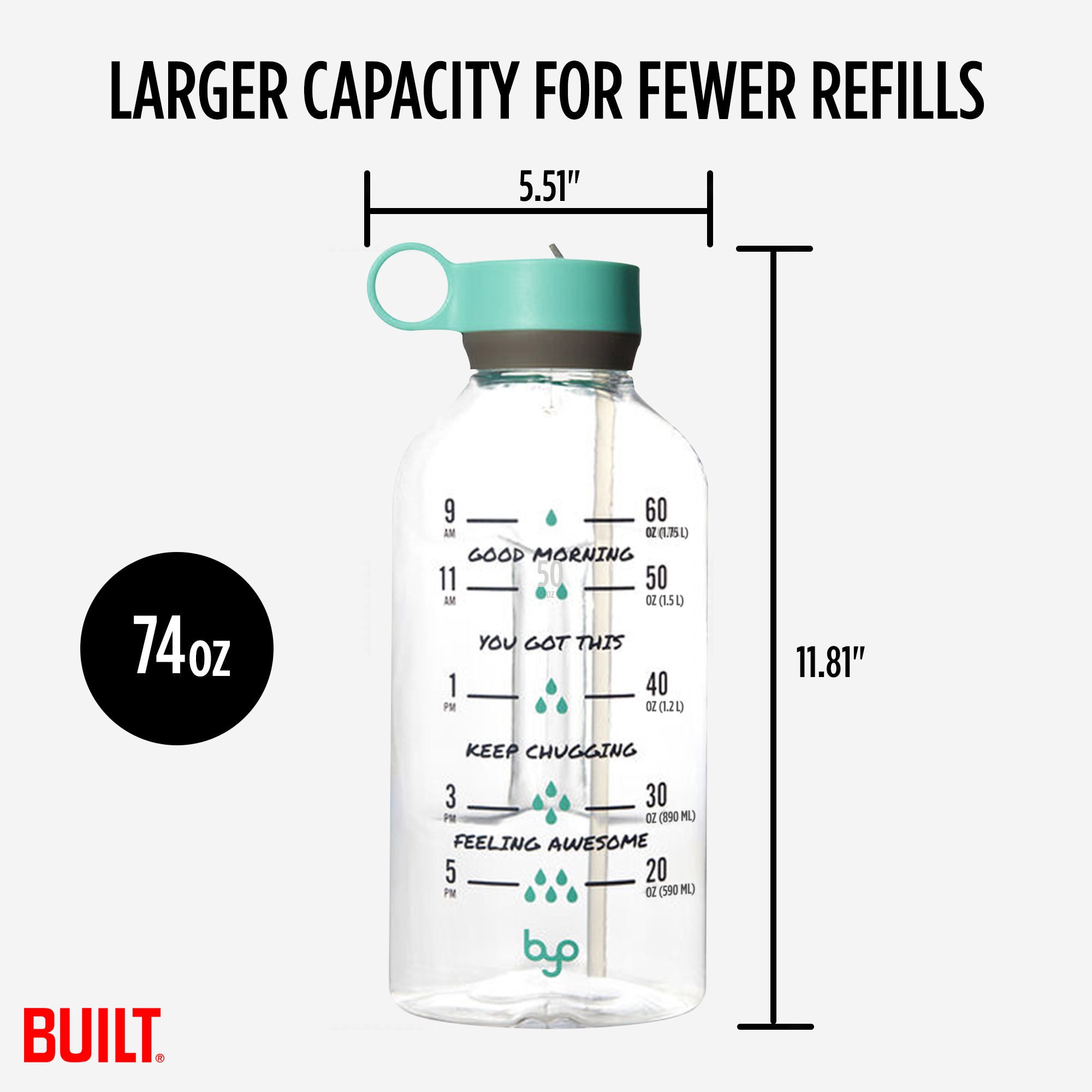 Byo 74 Oz Tritan Motivational Bottle - Black