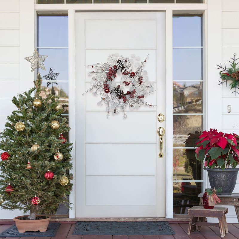 Berries and Snowflakes Artificial Christmas Wreath - 24" - Red and White - Unlit