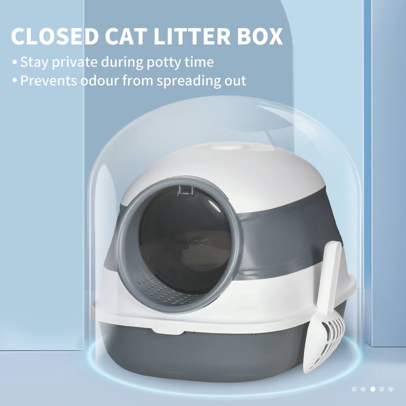 PawHut Cat Litter Box with Lid, Covered Litter Box w/ High Sides, Air Freshener