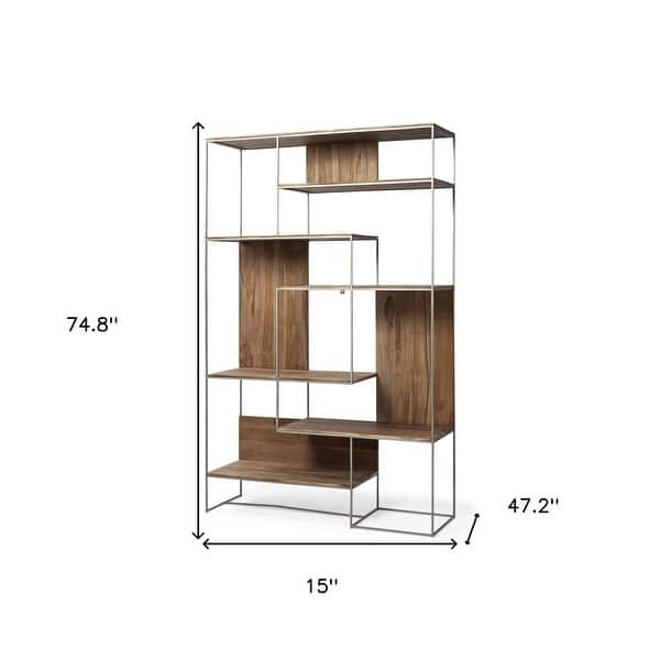Brown Wood And Silver Metal Frame With 6 Shelf Shelving Unit Brown Wood And Silver Metal Frame With 6 Shelf Shelving Unit