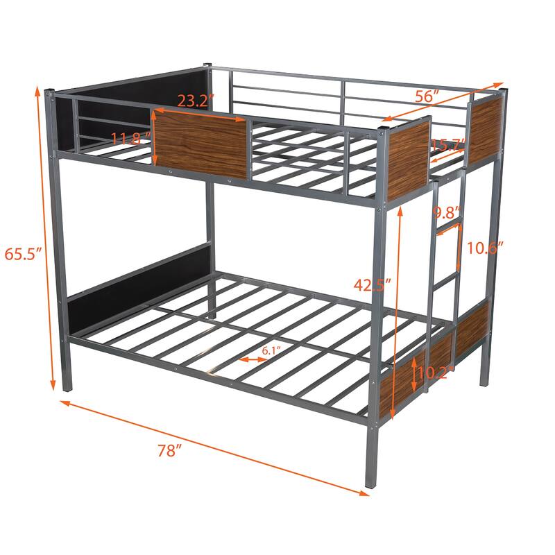 Full-over-full bunk bed modern style steel frame bunk bed with safety rail, built-in ladder for bedroom,dorm,adults