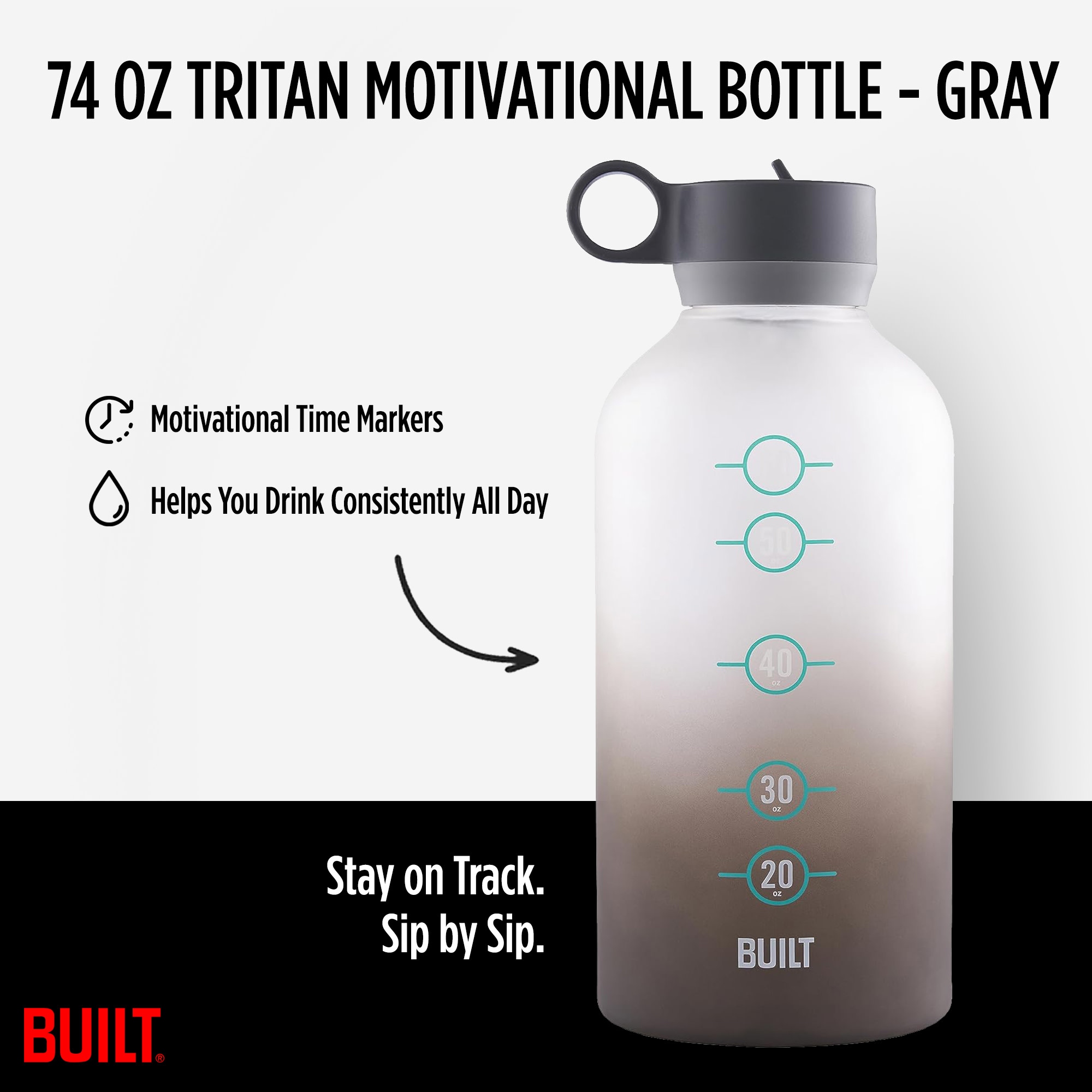 Byo 74 Oz Tritan Motivational Bottle - Black