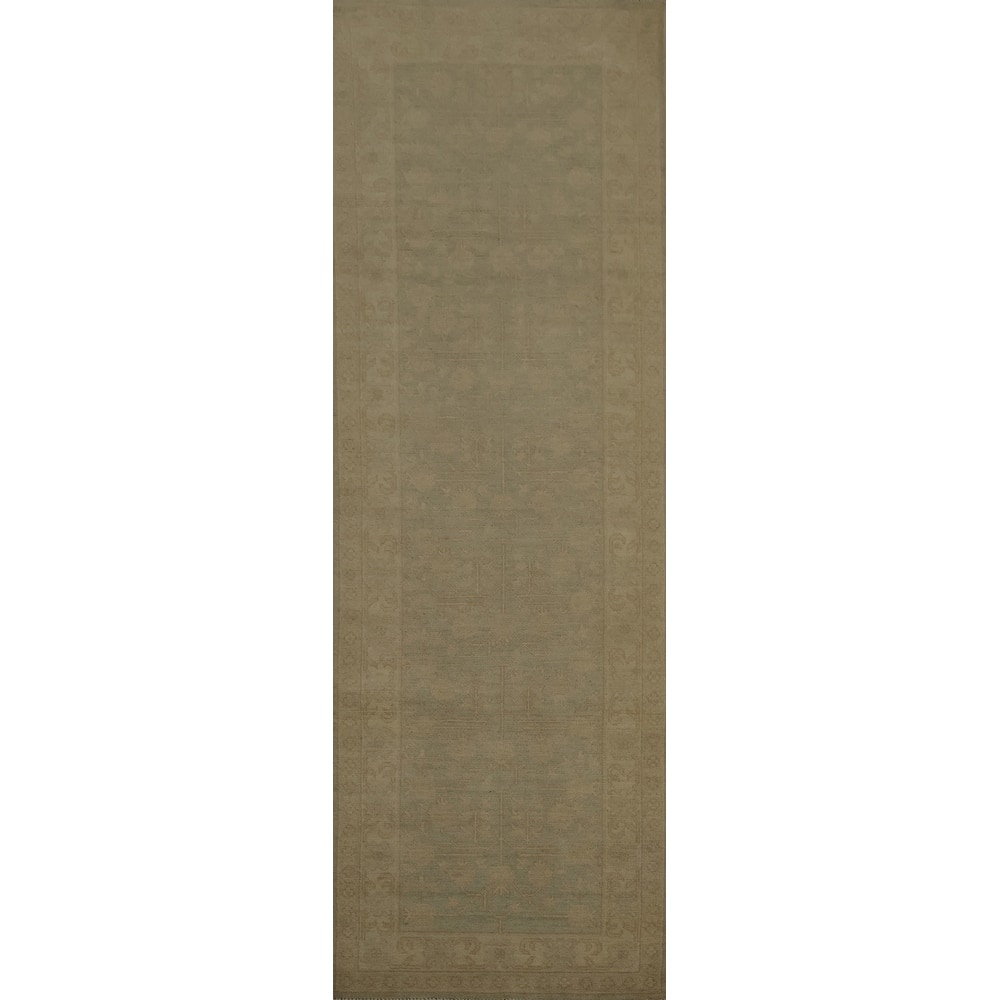 Hand Knotted Oriental 100% Wool Carpet Transitional Floral Beige & Ivories Oushak Runner Rug - 9' 6'' X 2' 8''
