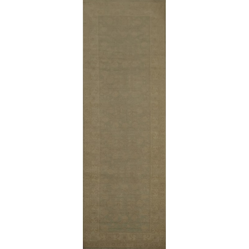 Hand Knotted Oriental 100% Wool Carpet Transitional Floral Beige & Ivories Oushak Runner Rug - 9' 6'' X 2' 8''