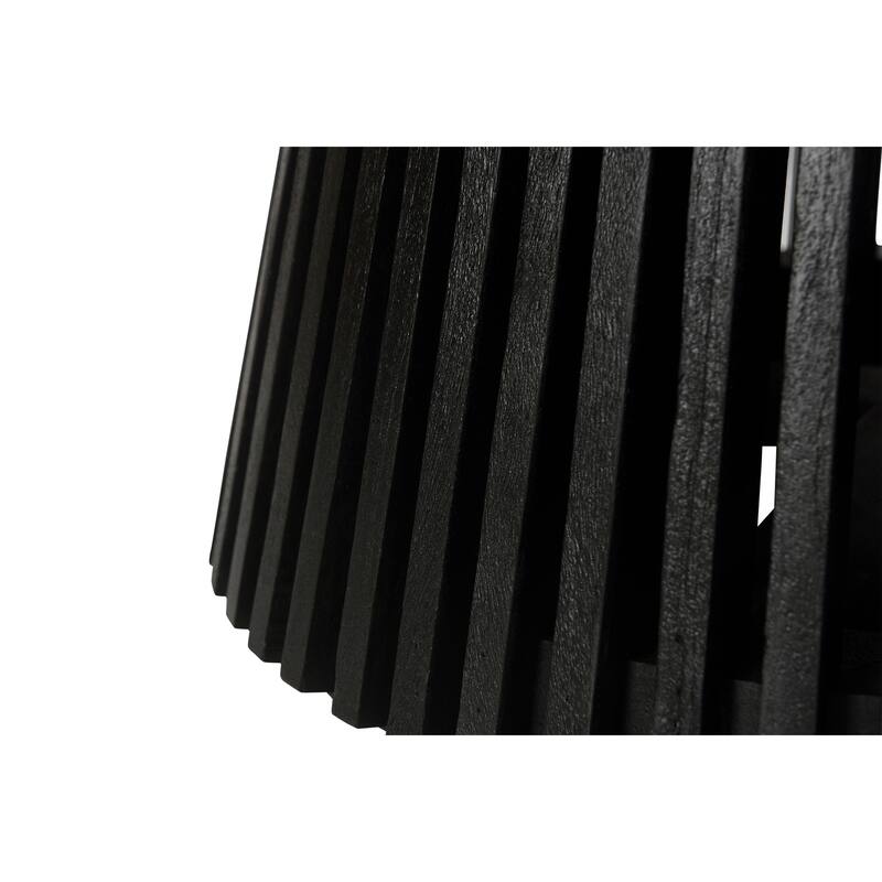 Ridge 47 Inch Handcrafted Mango Wood Round Dining Table, Slatted Flared Base, Black