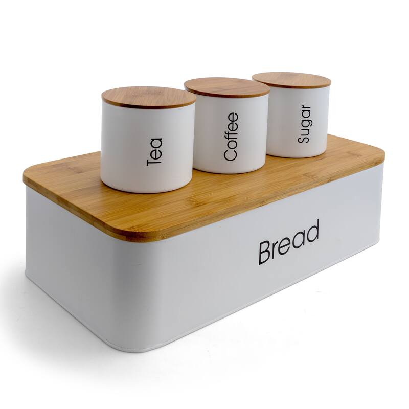 MegaChef Kitchen 4Pc Bamboo Organization Canister Set White