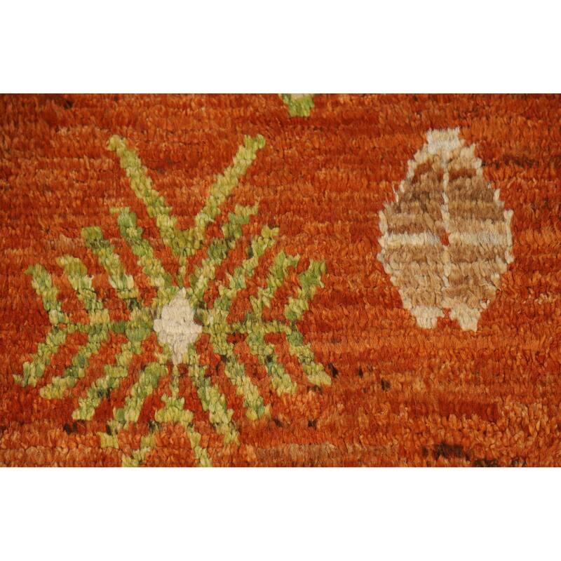 Geometric Orange Moroccan Oriental Area Rug Hand-Knotted Wool Carpet - 6'8" x 9'8"