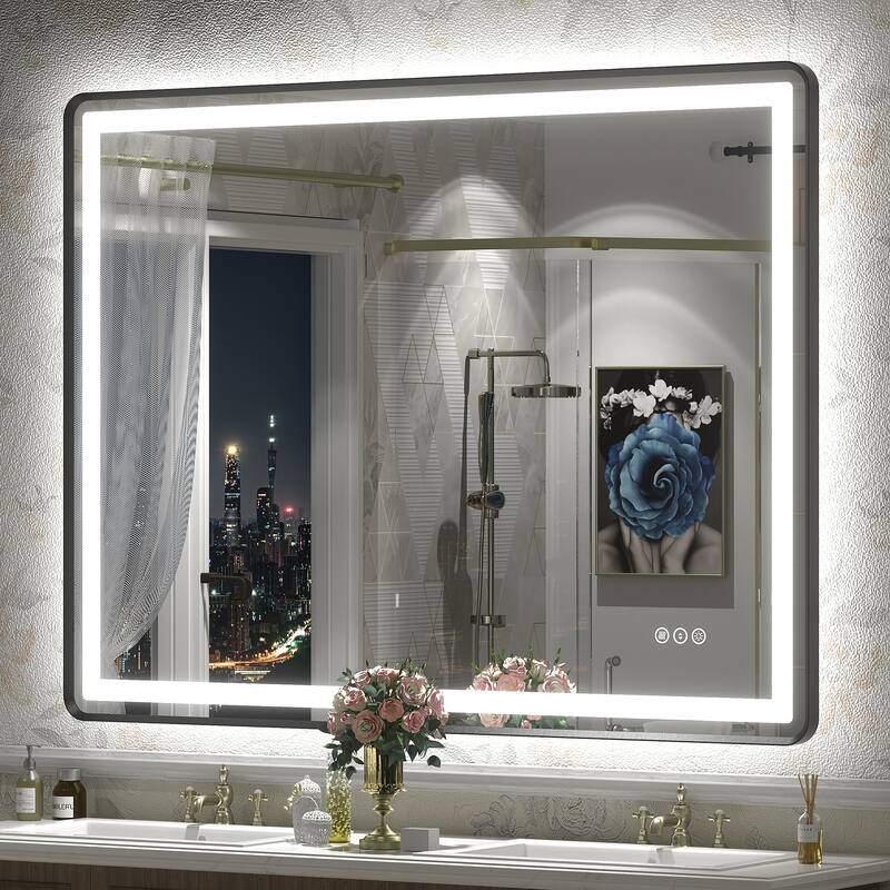 UL Certified Black Metal Framed LED Front Light and Backlit Anti-Fog Wall Bathroom/ Vanity Mirror