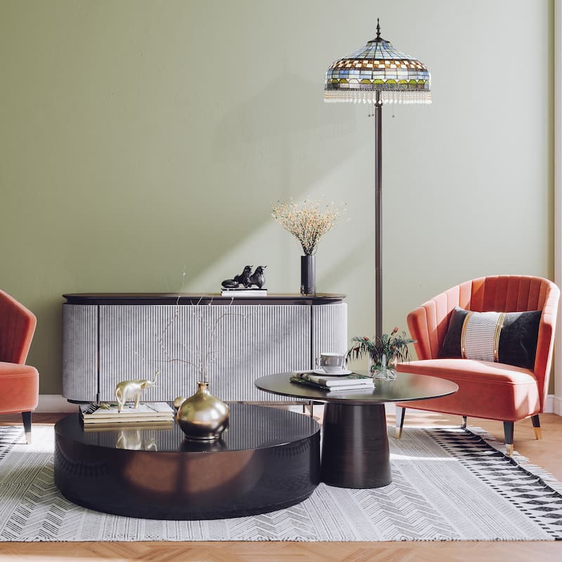 Victoria River of Goods Multicolor Stained Glass Dome Shade 64-Inch Floor Lamp - 18" x 18" x 64"