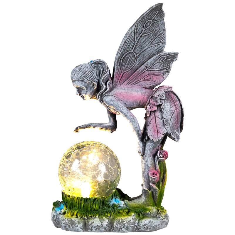 Solar Lighted Fairy with Gazing Ball Outdoor Garden Statue - 11"