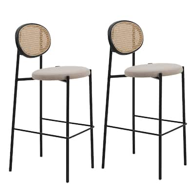 LeisureMod Euston Wicker Bar Stool with Powder Coated Steel Frame, Set of 2 - 42"
