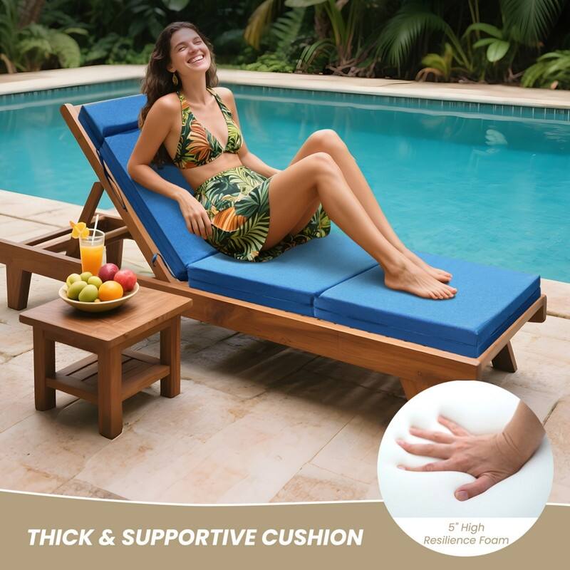 2 Pcs Chaise Lounge Cushions Outdoor, Removable Cover, Beige/Blue