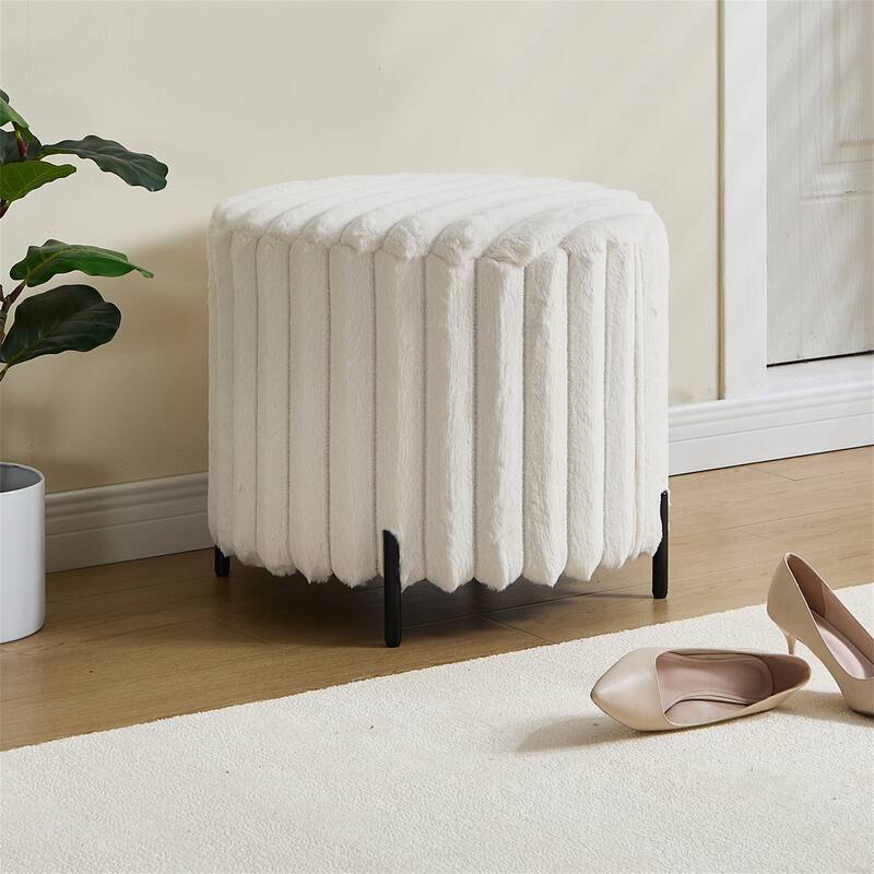 22.05" Upholstered Round Ottoman with Metal Legs for Bedroom