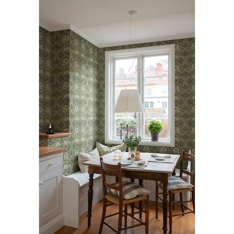 African Marigold Sea Green Floral Wallpaper