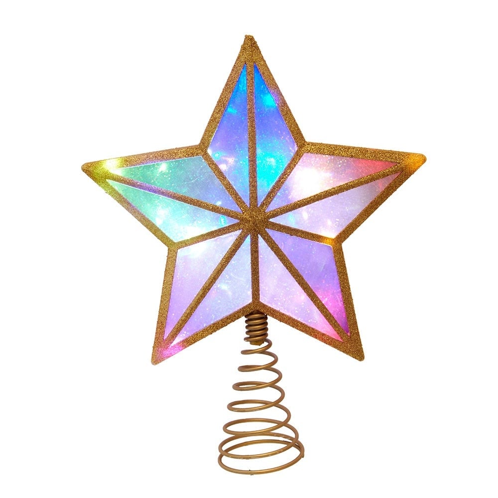 Kurt Adler 11.5-Inch UL 20-Light Multicolor Fairy Twinkle LED Gold Glitter 5-Point Star Tree Topper