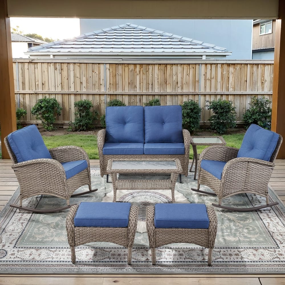 Gymojoy Outdoor Wicker Patio Furniture Loveseat Glider & Chair Set Weather-Resistant
