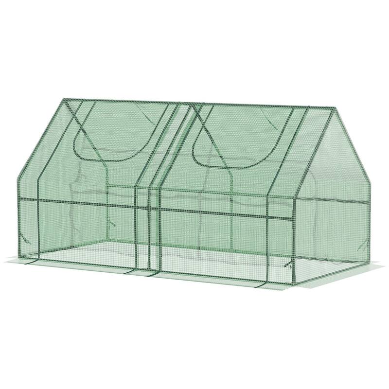 6' x 3' x 3' Portable Greenhouse, Garden Green House with 2 PE/Plastic Covers, Steel Frame and 2 Roll Up Windows, Green