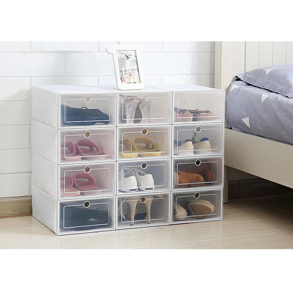 Transparent Stackable Shoe Box Storage Organizer Set of 12 Bed Bath