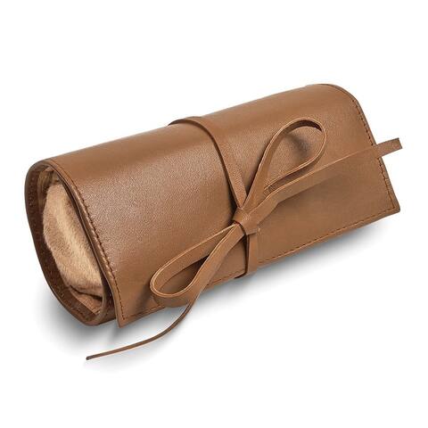 Curata Tan Leather Tie Jewelry Roll with Removable Zippered Pouch