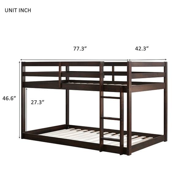 dimension image slide 1 of 2, Solid Rubber Wooden Twin over Twin Loft Bed with Ladder, Upper & Bottom Platforms Bed, Crafted Strengthened Slats, Espresso