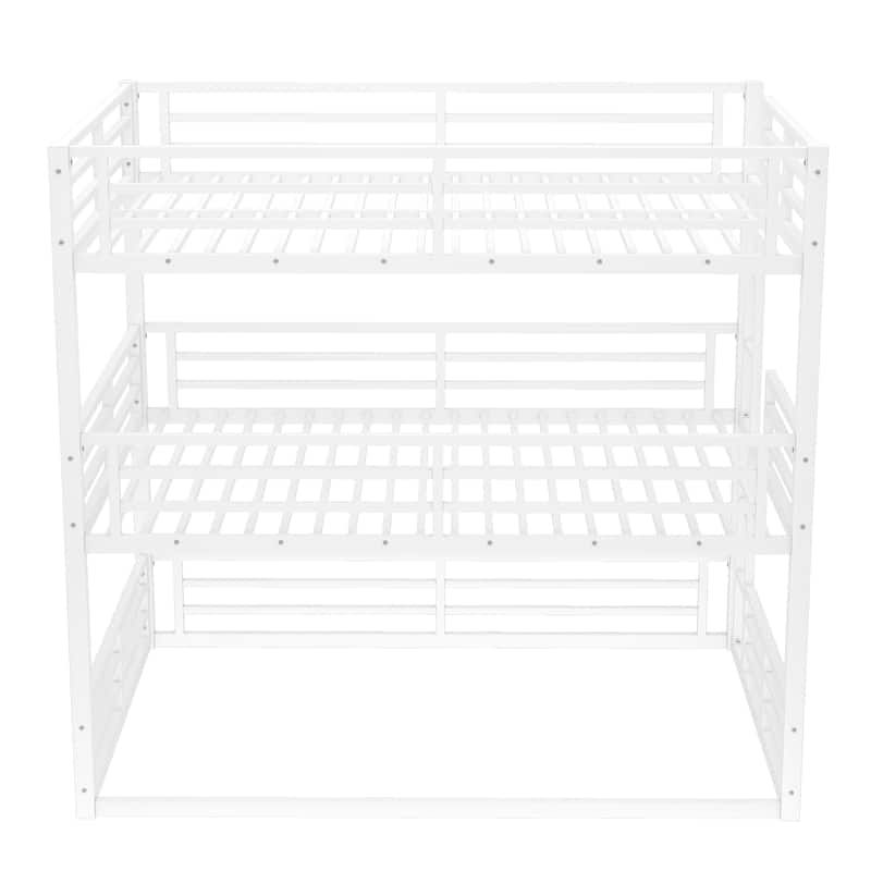 Queen over Queen over Queen Triple Bunk Bed - Metal Frame with Safety Guardrails & Noise Reduced Design