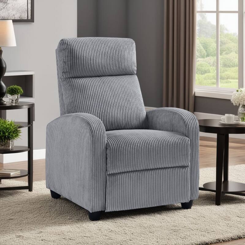 Pary Manual Push Back Reclining Chair with Dark Gray Ribbed Corduroy