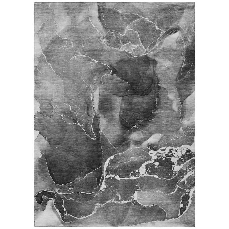 Machine Washable Indoor/ Outdoor Chantille Abstract Gray Rug