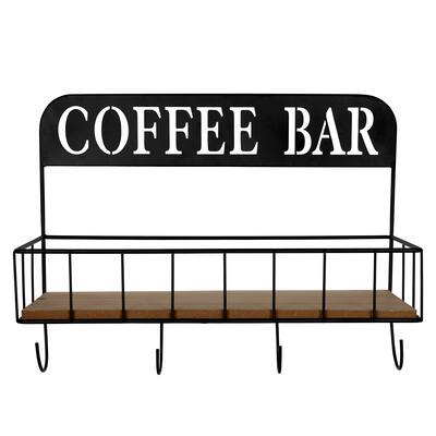 Stratton Home Decor Coffee Bar Wall Shelf with Hooks