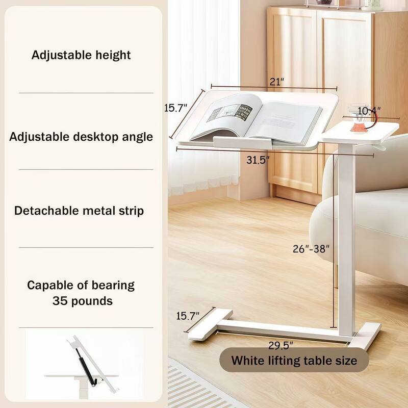 Anmytek Height Adjustable Mobile Overbed Desk with Tilting Top and Wheels White - M