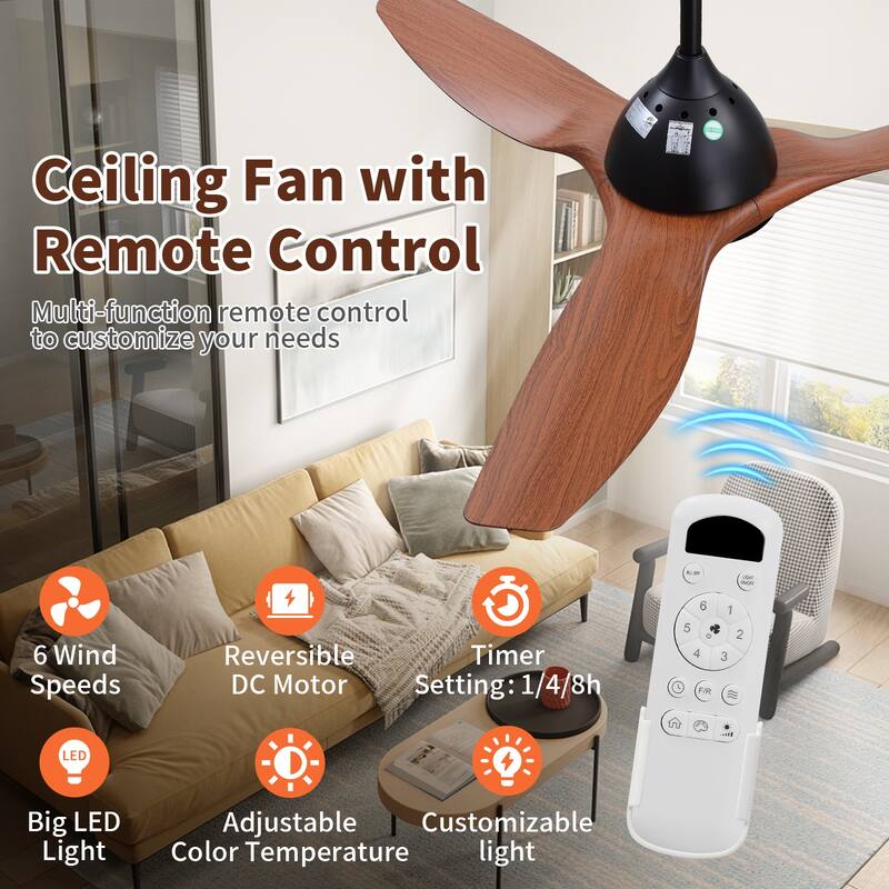 52" High CFM Modern Ceiling Fan with Remote Control and Reversible Blades With Light