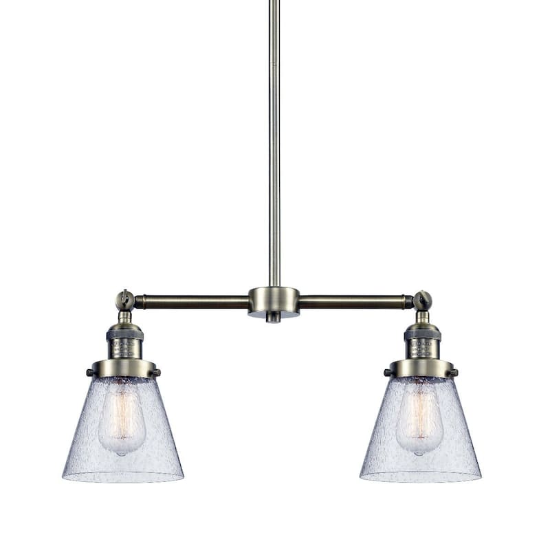 Innovations Lighting Small Cone 2 Light 21" Wide Linear Chandelier - Antique Brass / Seedy