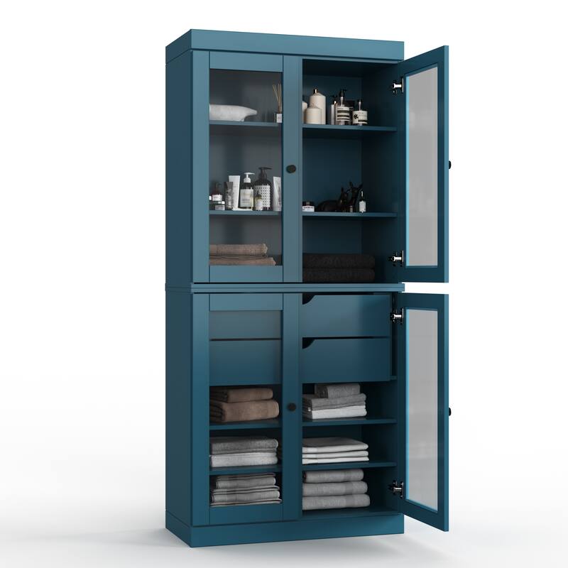 Palace Imports 100% Solid Wood 32" Bathroom Cabinet with Clear Glass Doors, 2-Drawers and Adjustable Shelves