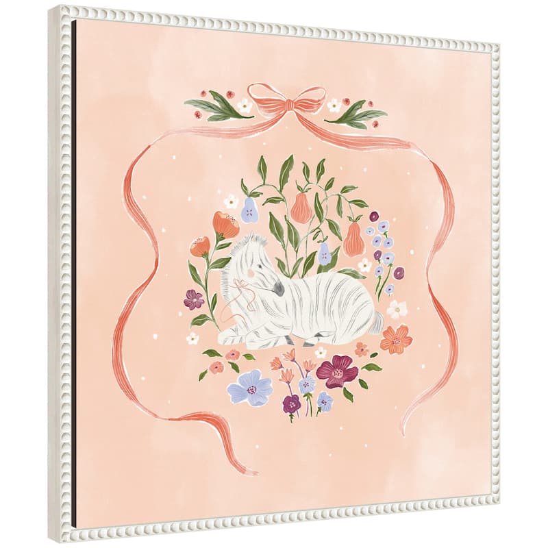 Kate and Laurel JL Zebra Floral and Bow by Jill Labieniec Framed Canvas Wall Art Print - 22x22