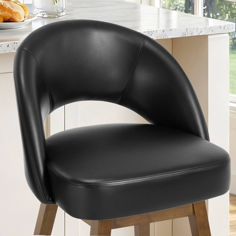 Upholstered Swivel Counter Height Bar Stools with Cutout Back and Solid Wood Frame - 38.2"H x 22.1"W x 23.6"D