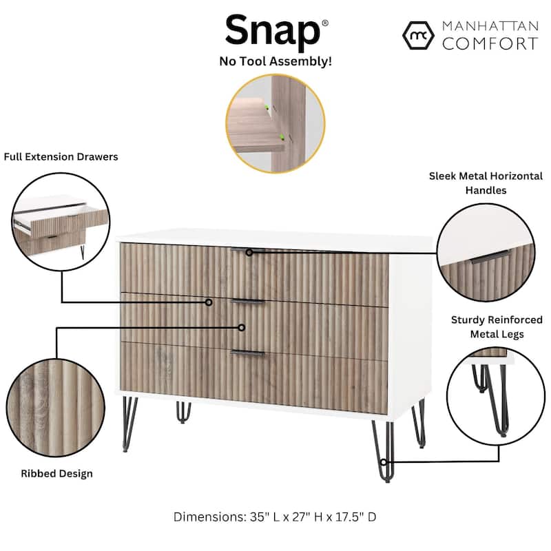 Manhattan Comfort Dumbo Modern 3 Drawer Bedroom Dresser