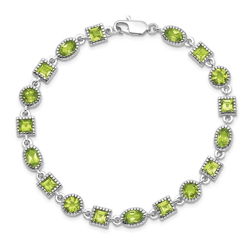 Curata 925 Sterling Silver Textured Polished Peridot Bracelet 7 Inch Lobster Claw