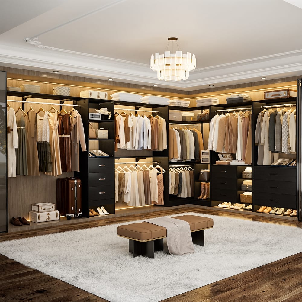 Cimly Set of 4 Heavy-duty Closet Organizer with Drawers, Corner Closet System with Storage Shelves and Hanging Rods