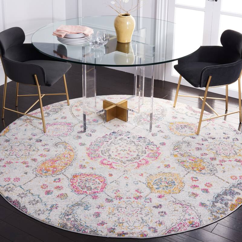 SAFAVIEH Madison Belle Boho Glam Paisley Pattern Area Rug - 6' Round - Grey/Gold