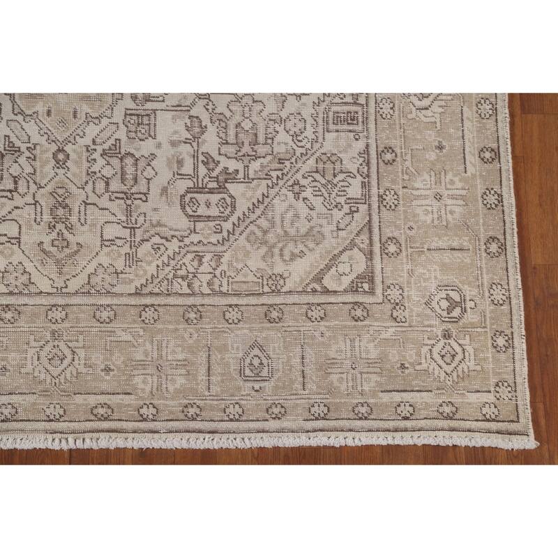 Distressed Geometric Tabriz Persian Antique Rug Handmade Wool Carpet - 6'4"x 9'5"